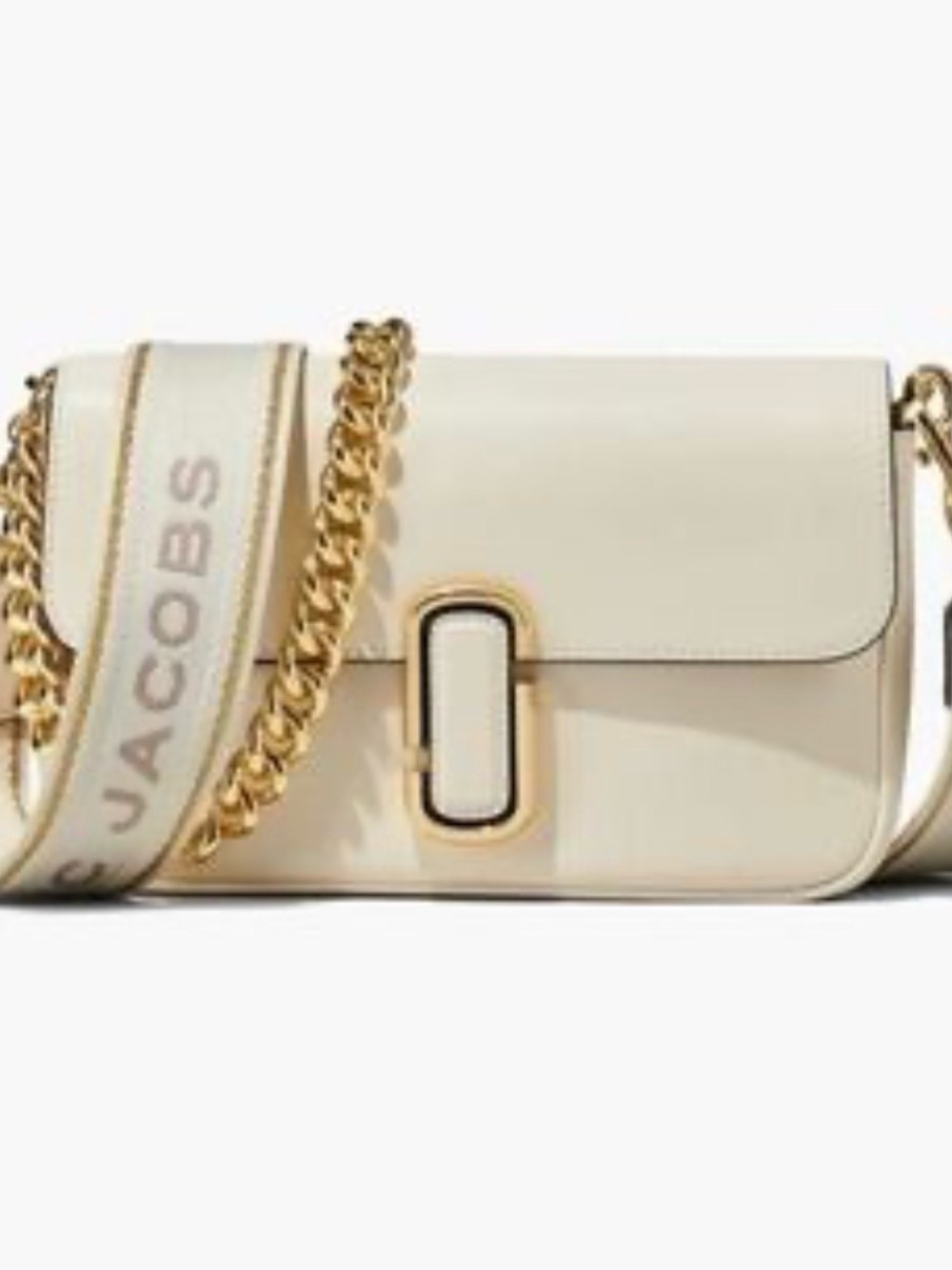 Marc Jacobs Cream Crossbody Bag with Gold Chain and Logo Strap